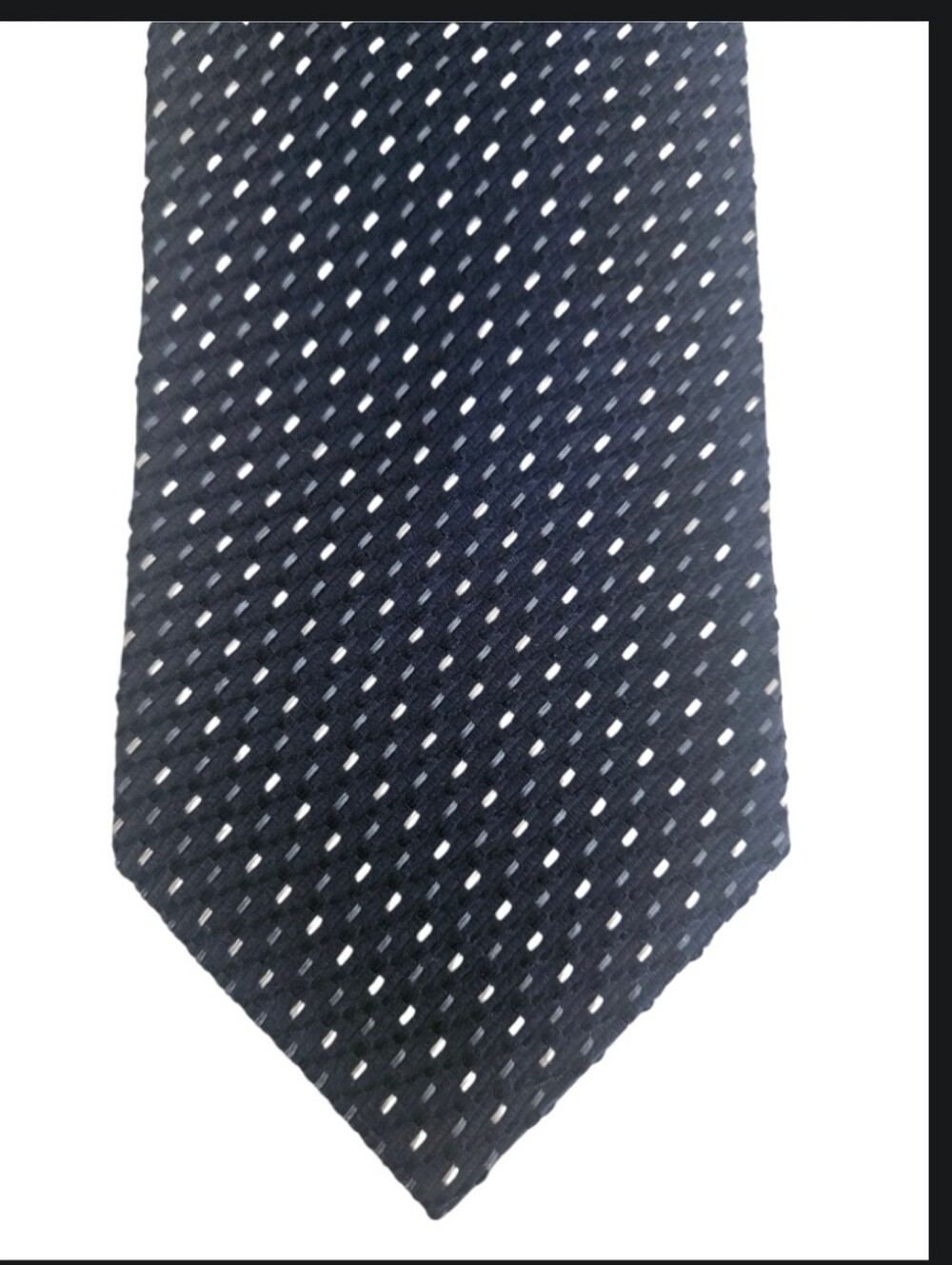 TINO COSMA Italy 100% Silk Navy Blue Gray White Dash Micro Textured Tie